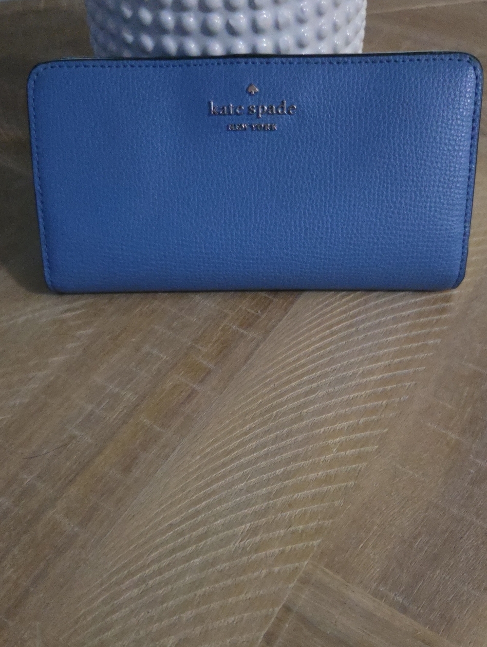 Kate Spade Blue Pebbled Zip Wallet With Silver Logo Detail